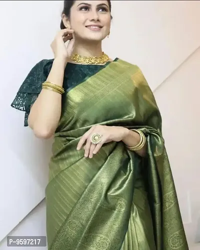 Women's Kanjeevaram Design Pure Silk Saree |Indian Ethnic Wear| Party & WeddingWear| Fasionable Saree (Green)-thumb2