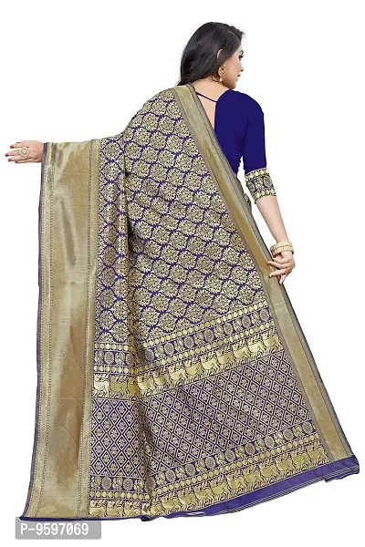 Kanchipuram Studio Wedding Banarasi Silk Saree | Indian Ethnic Wear | Traditional Women's Wedding Piece Bollywood Designer (Navy Blue)-thumb2