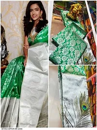 Milky Silk Saree/Sari Indian Pure Vintage Fabric Blouse Soft 100% Banarasi Wear | Ethnic Wear |Traditional Wedding Party Woven Sarees (Green)-thumb1