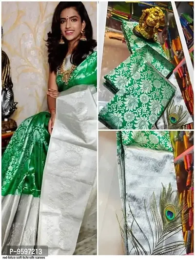 Milky Silk Saree/Sari Indian Pure Vintage Fabric Blouse Soft 100% Banarasi Wear | Ethnic Wear |Traditional Wedding Party Woven Sarees (Green)-thumb2