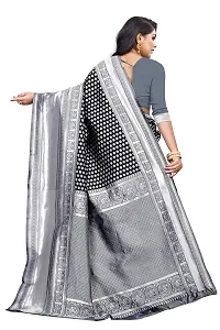 Women's Kanjeevaram Dot Printed Silk Saree Pure Zari Traditional Women's Wedding Piece Bollywood Designer (BLACK)-thumb2