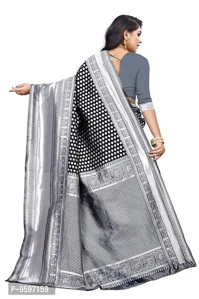 Women's Kanjeevaram Dot Printed Silk Saree Pure Zari Traditional Women's Wedding Piece Bollywood Designer (BLACK)-thumb3