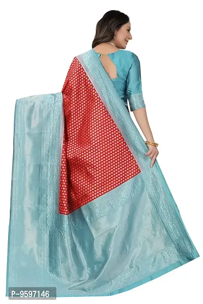 Women's Kanjeevaram Dot Printed Silk Saree Pure Zari Traditional Women's Wedding Piece Bollywood Designer (RED AQUABLUE-MODEL3)-thumb4