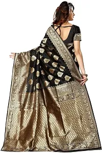 Banarasi Soft Lichi Silk Saree With Beautiful Rich Pallu | Indian Ethnic Wear | Traditional Women's Wedding Piece Bollywood Designer (Black)-thumb1