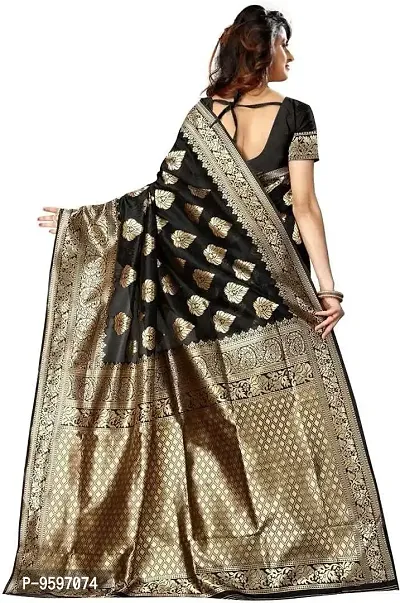 Banarasi Soft Lichi Silk Saree With Beautiful Rich Pallu | Indian Ethnic Wear | Traditional Women's Wedding Piece Bollywood Designer (Black)-thumb2