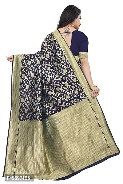 Copper Zari Pure Silk Saree | Indian Ethnic Wear | Traditional Women's Wedding Piece Bollywood Designer (Navy Blue)-thumb2