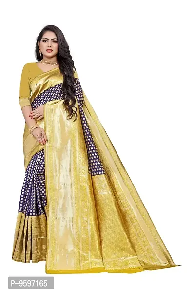 Women's Kanjeevaram Dot Printed Silk Saree Pure Zari Traditional Women's Wedding Piece Bollywood Designer (MUSTARD)