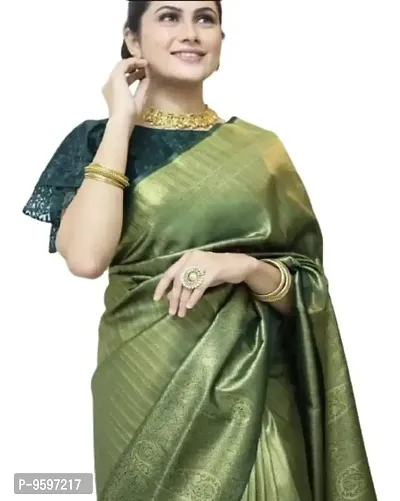 Women's Kanjeevaram Design Pure Silk Saree |Indian Ethnic Wear| Party & WeddingWear| Fasionable Saree (Green)-thumb0