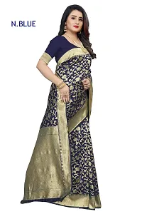 Copper Zari Pure Silk Saree | Indian Ethnic Wear | Traditional Women's Wedding Piece Bollywood Designer (Navy Blue)-thumb2