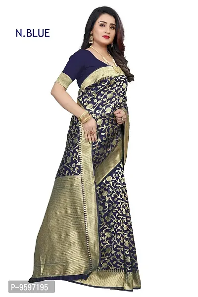 Copper Zari Pure Silk Saree | Indian Ethnic Wear | Traditional Women's Wedding Piece Bollywood Designer (Navy Blue)-thumb3