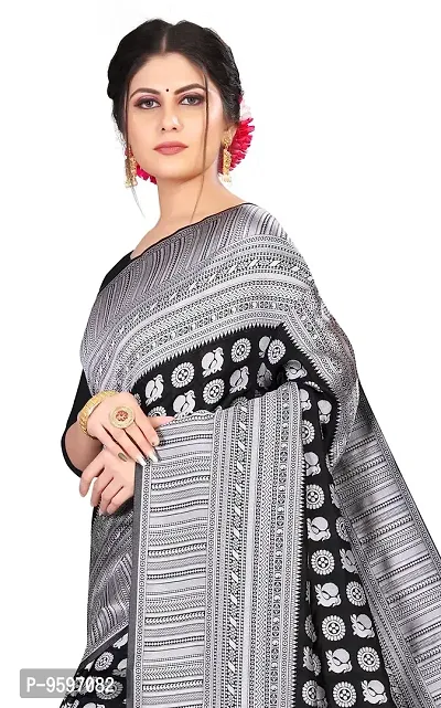 Women's Kanjeevaram Black Silver Color Silk Saree Pure Zari Traditional Women's Wedding Piece Bollywood Designer (BLACK SILVER-MODEL2)-thumb2