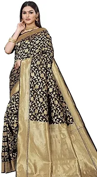 Copper Zari Pure Silk Saree | Indian Ethnic Wear | Traditional Women's Wedding Wear Sari (BLACK)-thumb3