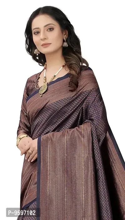 Smooth Kanjeevaram Pure Silk Zari Saree Traditional Women's Wedding Piece Bollywood Designer (NAVYBLUE-1)-thumb2