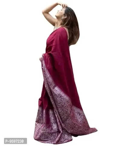 Zari Woven Kanjeevaram Silk Saree | Indian Ethnic Wear | Traditional Women's Wedding Piece Bollywood Designer (Wine)-thumb0