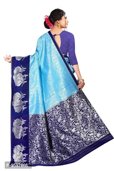 Kanjeevaram Soft Silk Printed Saree | Indian Ethnic Wear | Traditional Women's Wedding Piece Bollywood Designer Aqua Blue-thumb5