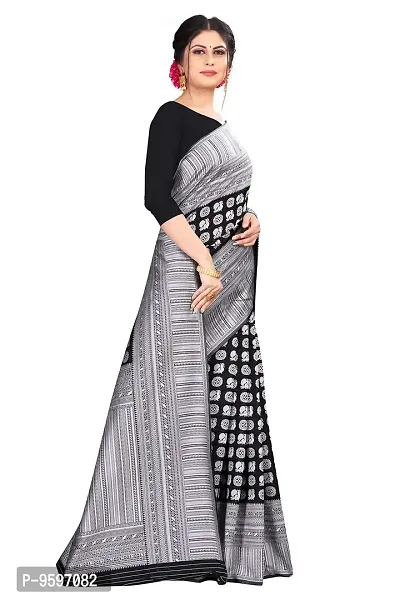 Women's Kanjeevaram Black Silver Color Silk Saree Pure Zari Traditional Women's Wedding Piece Bollywood Designer (BLACK SILVER-MODEL2)-thumb4