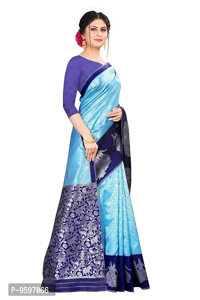 Kanjeevaram Soft Silk Printed Saree | Indian Ethnic Wear | Traditional Women's Wedding Piece Bollywood Designer Aqua Blue-thumb4