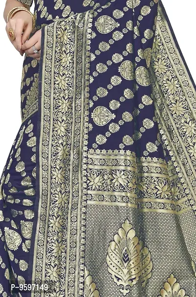 Banarasi Silk Saree | Indian Ethnic Wear | Traditional Women's Wedding Piece Bollywood Designer (Navy blue)-thumb3