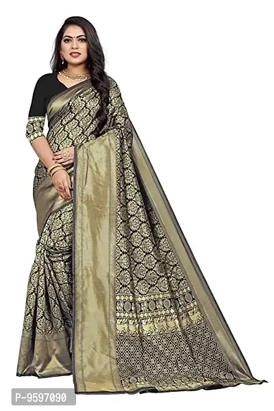 Kanchipuram Studio Wedding Banarasi Silk Saree | Indian Ethnic Wear | Traditional Women's Wedding Wear Sari (BLACK)