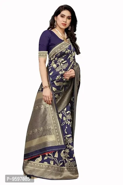 Kanjeevaram Silk Saree Traditional Women's Wedding Piece Bollywood Designer Navy Blue-thumb3