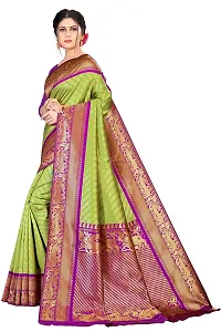 Kanchipuram Silk Saree | Indian Ethnic Wear | Traditional Women's Wedding Piece Bollywood Designer (GREEN PURPLE)-thumb3