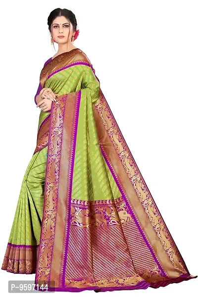 Kanchipuram Silk Saree | Indian Ethnic Wear | Traditional Women's Wedding Piece Bollywood Designer (GREEN PURPLE)-thumb4