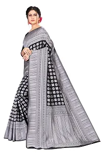 Women's Kanjeevaram Black Silver Color Silk Saree Pure Zari Traditional Women's Wedding Piece Bollywood Designer (BLACK SILVER-MODEL2)-thumb2