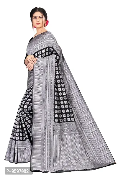 Women's Kanjeevaram Black Silver Color Silk Saree Pure Zari Traditional Women's Wedding Piece Bollywood Designer (BLACK SILVER-MODEL2)-thumb3