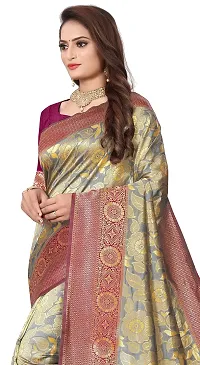 Kanjeevaram Silk Saree| Indian Ethnic Wear | Traditional Women's Wedding Piece Bollywood Designer (GREY WINE)-thumb2