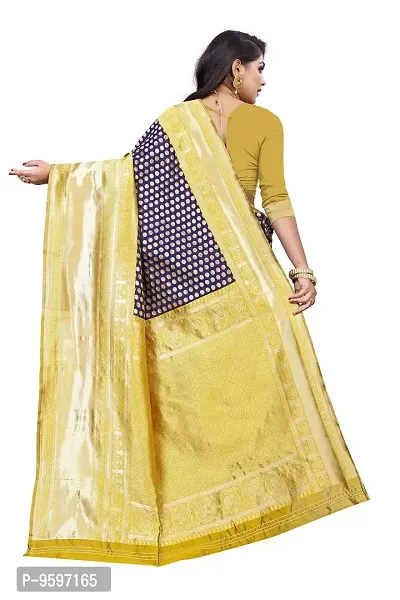 Women's Kanjeevaram Dot Printed Silk Saree Pure Zari Traditional Women's Wedding Piece Bollywood Designer (MUSTARD)-thumb3