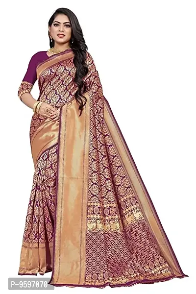 Kanchipuram Studio Wedding Banarasi Silk Saree | Indian Ethnic Wear | Traditional Women's Wedding Wear Sari (WINE)-thumb0