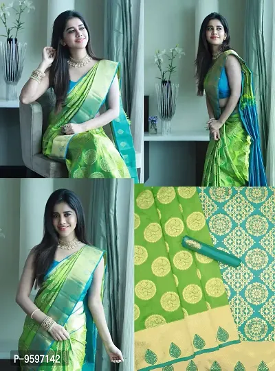 Special Kanjeevaram Soft Silk Saree | Indian Ethnic Wear | Traditional Women's Wedding Piece Bollywood Designer (Green)-thumb5