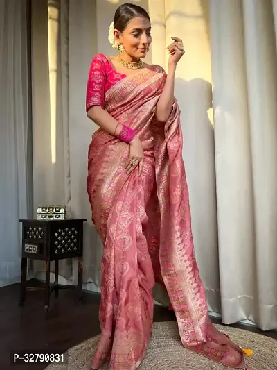 Stylish Pink Art Silk Saree With Blouse Piece For Women-thumb3