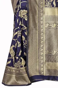 Kanjeevaram Silk Saree Traditional Women's Wedding Piece Bollywood Designer Navy Blue-thumb3