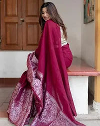 Zari Woven Kanjeevaram Silk Saree | Indian Ethnic Wear | Traditional Women's Wedding Piece Bollywood Designer (Wine)-thumb1