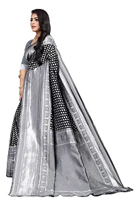 Women's Kanjeevaram Dot Printed Silk Saree Pure Zari Traditional Women's Wedding Piece Bollywood Designer (BLACK)-thumb1