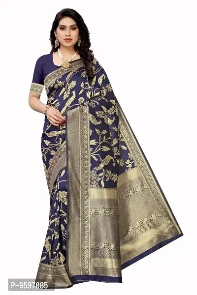 Kanjeevaram Silk Saree Traditional Women's Wedding Piece Bollywood Designer Navy Blue-thumb0