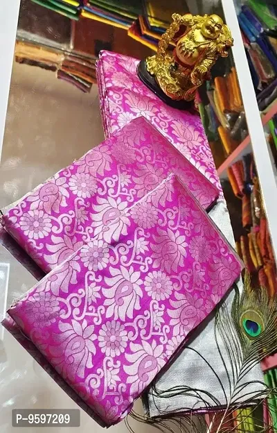 Milky Silk Saree/Sari Indian Pure Vintage Fabric Blouse Soft 100% Banarasi Wear | Ethnic Wear |Traditional Wedding Party Woven Sarees (Rani)-thumb4