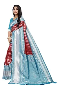 Women's Kanjeevaram Dot Printed Silk Saree Pure Zari Traditional Women's Wedding Piece Bollywood Designer (RED AQUABLUE-MODEL1)-thumb2