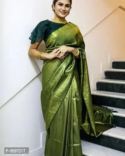 Women's Kanjeevaram Design Pure Silk Saree |Indian Ethnic Wear| Party & WeddingWear| Fasionable Saree (Green)-thumb3