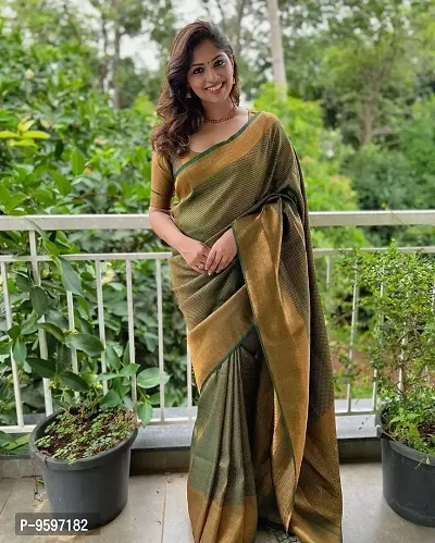 Smooth Kanjeevaram Pure Silk Zari Saree Traditional Women's Wedding Piece Bollywood Designer (GREEN-1)-thumb2