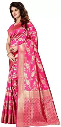 Women's Premium Soft Silk Saree Zari Vintage Indian Blouse 100% Woven Sarees Handwoven Fabric Traditional Women's Wedding Piece Bollywood Designer (Rani)-thumb1