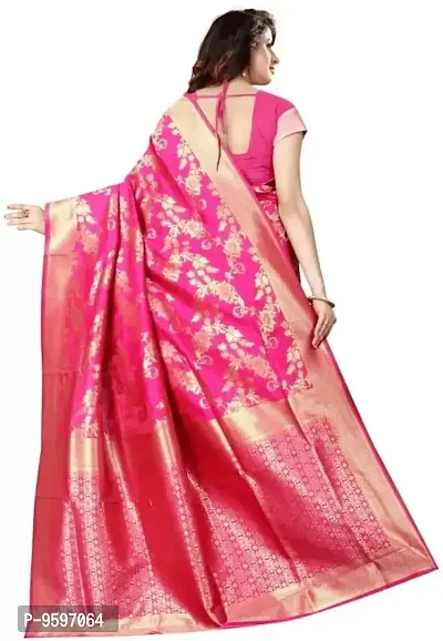 Women's Premium Soft Silk Saree Zari Vintage Indian Blouse 100% Woven Sarees Handwoven Fabric Traditional Women's Wedding Piece Bollywood Designer (Rani)-thumb3