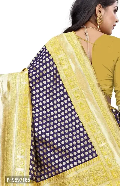 Women's Kanjeevaram Dot Printed Silk Saree Pure Zari Traditional Women's Wedding Piece Bollywood Designer (MUSTARD)-thumb4