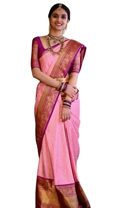 Keerthy Suresh Kanchipuram Silk Saree Pure Zari Vintage Indian Blouse 100% Woven Sarees Handwoven Fabric Traditional Women's Wedding Piece Bollywood Designer