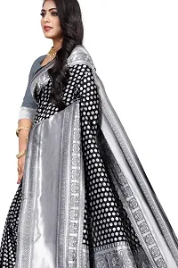 Women's Kanjeevaram Dot Printed Silk Saree Pure Zari Traditional Women's Wedding Piece Bollywood Designer (BLACK)-thumb4