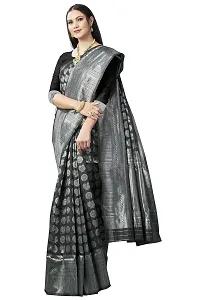 Women's Kanjeevaram Black Silver Color Silk Saree Pure Zari Traditional Women's Wedding Piece Bollywood Designer (BLACK SILVER-MODEL1)-thumb4