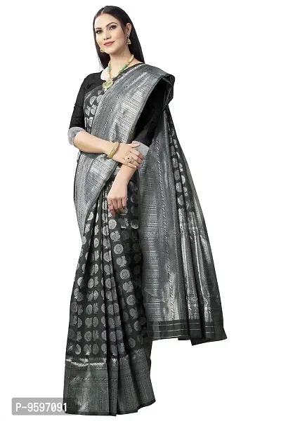 Women's Kanjeevaram Black Silver Color Silk Saree Pure Zari Traditional Women's Wedding Piece Bollywood Designer (BLACK SILVER-MODEL1)-thumb5