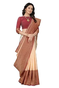 Smooth Kanjeevaram Pure Silk Zari Saree Traditional Women's Wedding Piece Bollywood Designer (CREAM MAROON-1)-thumb3