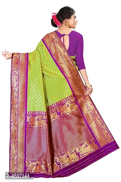 Kanchipuram Silk Saree | Indian Ethnic Wear | Traditional Women's Wedding Piece Bollywood Designer (GREEN PURPLE)-thumb2